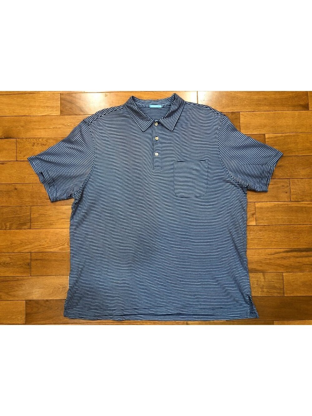 J McLaughlin Coastal Grandpa Pima Cotton Short Sleeve Blue Striped Polo Shirt XL